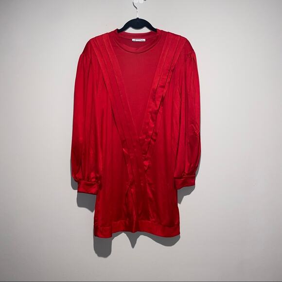 ZARA Red Pleated Tunic Dress Long Bishop Sleeves Shift - Picture 6 of 11